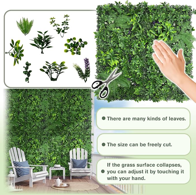 Artificial Green Boxwood Grass Wall Roll: 48"x120"（40SQFT） UV Protected Ivy