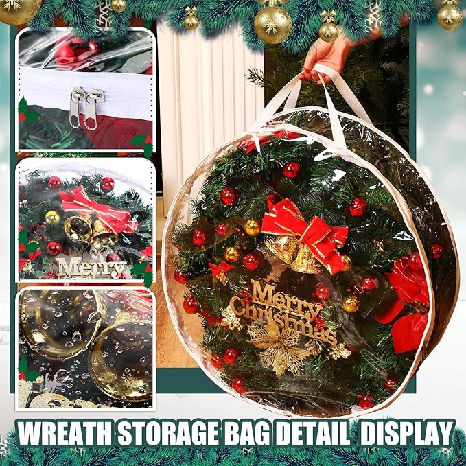 Shappy 10 Pcs 36 Inch Christmas Wreath Storage Container Clear Wreath Storage Bags PVC Waterproof Garland Bags with Clear Window Dual Zippers and Handles for Xmas Holiday Artificial Garland (White)