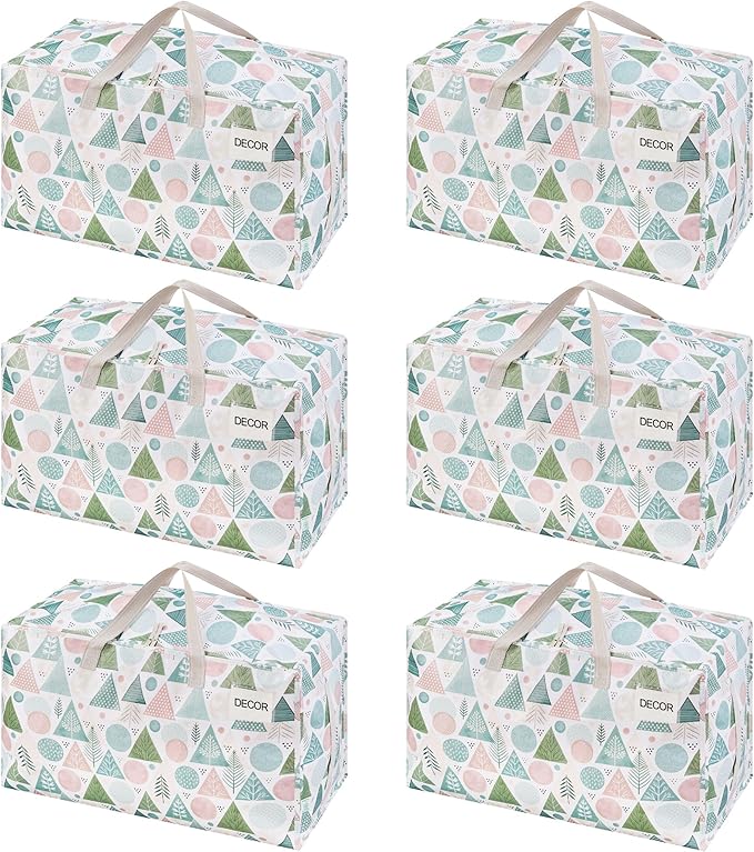 VENO 6 Pack Moving Bags and Large Christmas Decoration Storage Bins with lids. Alternative to Moving Boxes, Packing Supplies for College. Heavy Duty Totes (Pastel Forest, 6 Pack)