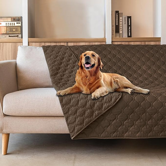 gogobunny 3X Stronger Waterproof Pet Blanket, Scratch Proof Furniture Protector for Dogs Cats, Reversible Cover 68x82 Inch, Dark Chocolate