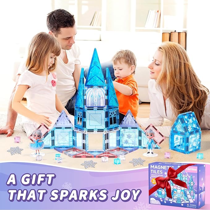 Magnetic Tiles Building Toys Set with 2 Dolls, Princess Castle Magnetic Blocks for Kids Ages 3-5 4-8, STEM Educational Sensory Magnet Toys Birthday Gifts for Toddlers Girls Boys