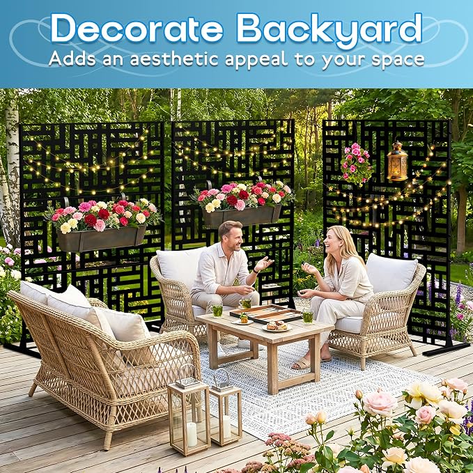 MTART Metal Privacy Screen 72" H x 47.2" Decorative Outdoor Privacy Screen