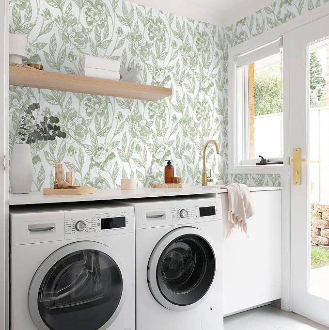 Timeet Peel and Stick Wallpaper Green Floral Wall Paper