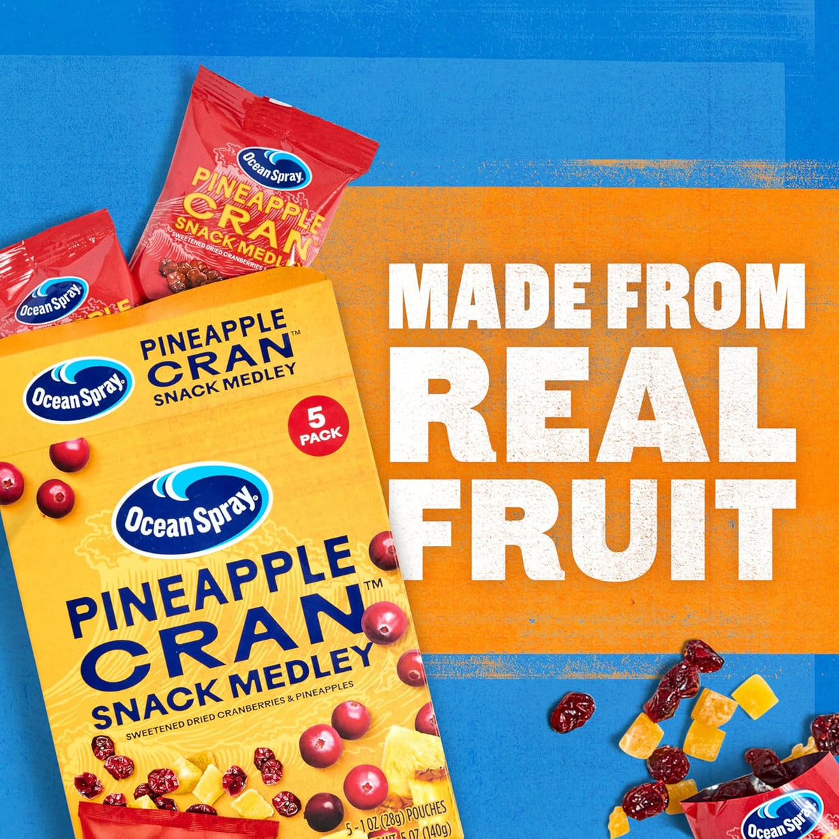 Ocean Spray® Pineapple Cran™ Snack Medley, Cranberry and Pineapple Dried Fruit Snack, 1 Oz Pouches, 5 Count