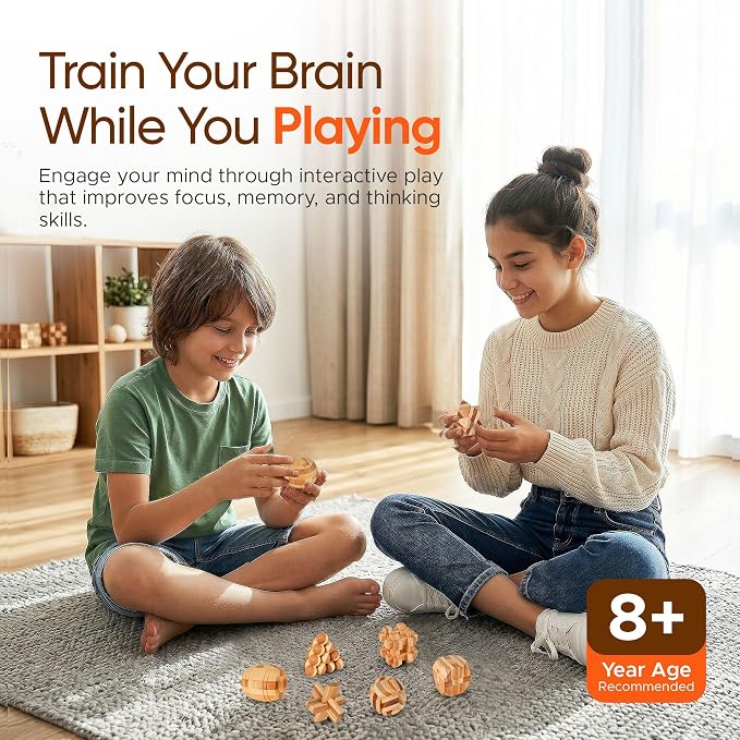 Wooden Brain Teaser Puzzles, 9pcs 3D Brain Teasers for Adults Teens Kids, Logic Mind Puzzle Box Lock Toy Removing Assembling 3D Small Puzzle Gift Set, Small 3D Unique IQ Hand Puzzles