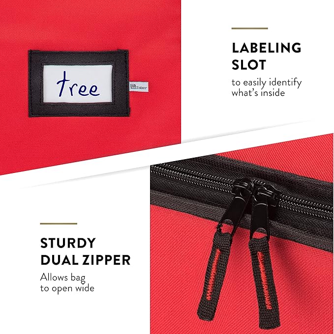 ZOBER Wide Christmas Tree Storage Bag - Maximum Accessibility - Fits 7.5 Ft Trees - 600D Oxford Fabric Christmas Tree Bag For Storage Box For Xmas - Strong, Durable Straps & Handles - Card Slot - Red