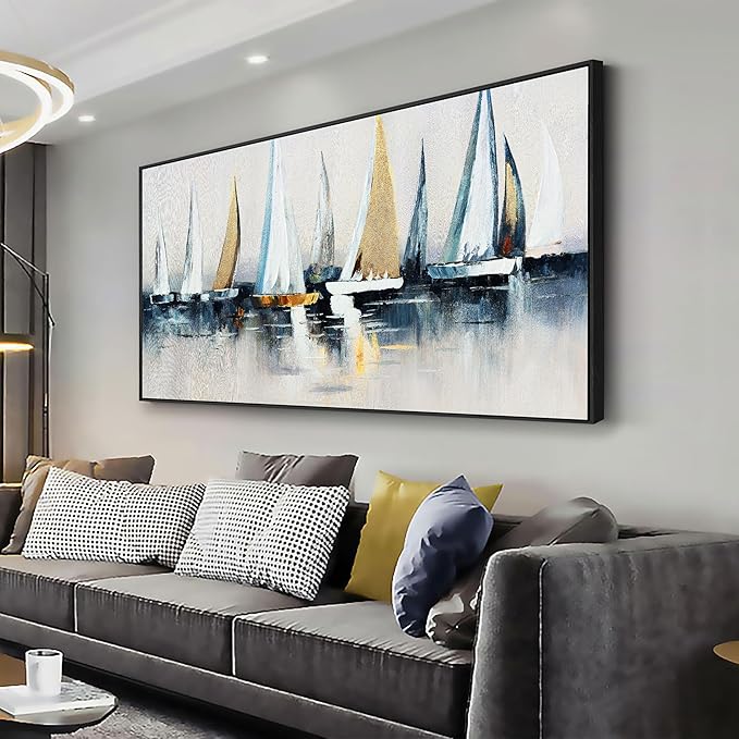 Abstract Wall Art Blue and White Sailboat Wall Paintings Framed Artwork