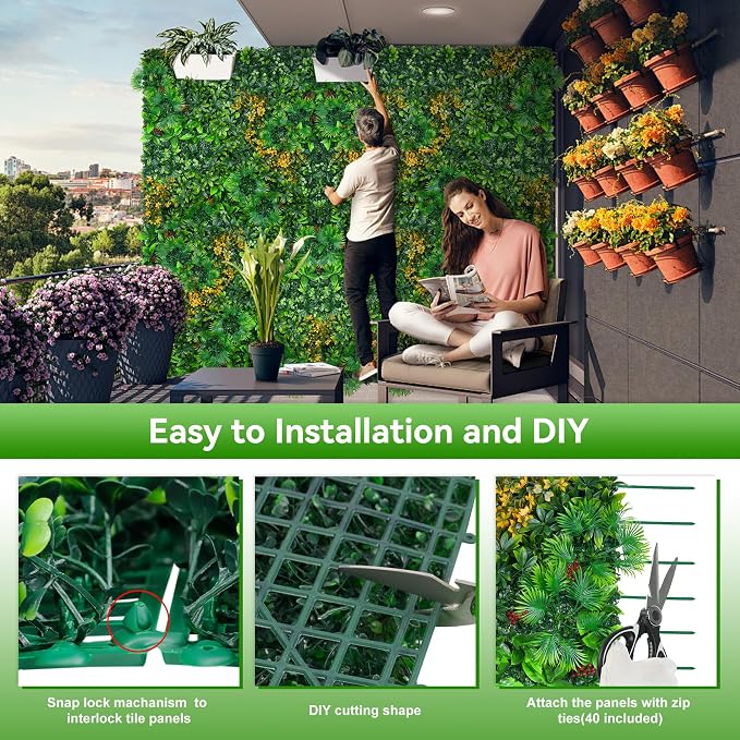 Grass Wall Panels Roll, UV-Anti Faux Greenery Plant Boxwood Panels