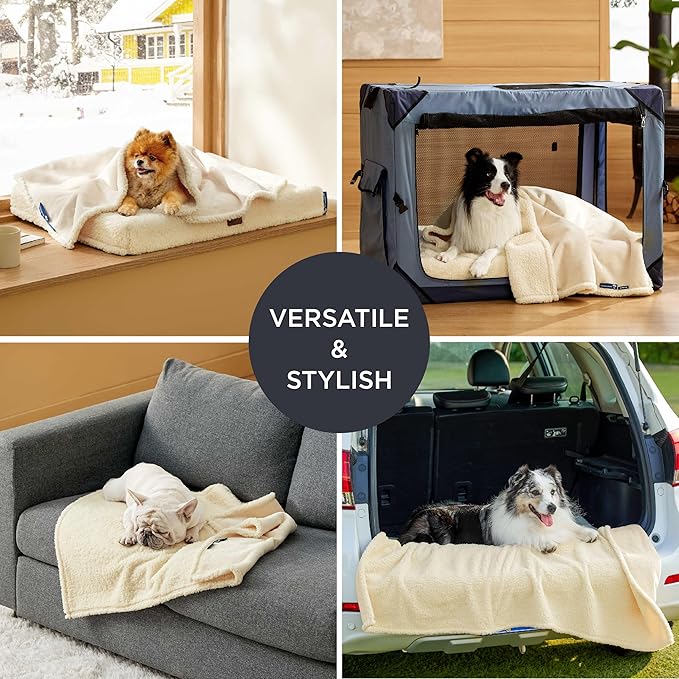 Bedsure Self Warming Blanket for Small Dogs - Small Cat Waterproof Blanket Washable for Couch Protection, Sherpa Fleece Puppy Blanket, Soft Plush Reversible Throw Furniture Protector, 25"X35", White