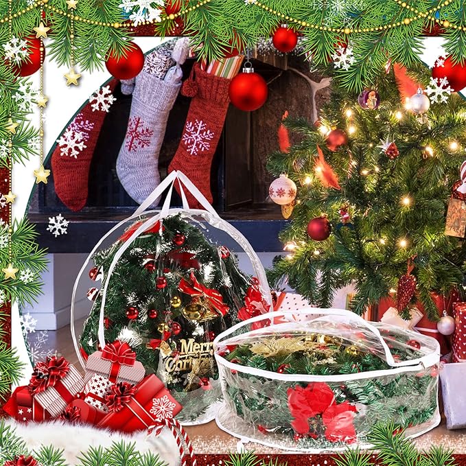 Zhengmy 5 Pcs 30 Inch Christmas Wreath Storage Bags Transparent Wreath Storage Container Bulk Wreaths Box with Dual Zippers and Handles for Xmas Holiday Wreaths Garland