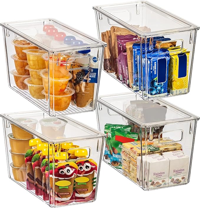 ClearSpace Modern Plastic Storage Bins with Lids – Perfect Kitchen Organization or Pantry Fridge Organizer, 4 Pack, 12.5" x 6" x 7", 9L Capacity Each, BPA Free, Stackable