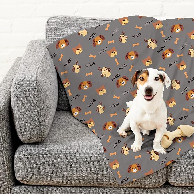Grey Woof Plush Pet Lightweight Blanket - 30" x 40" - Cute for Dogs - Gifts and Puppy Essentials - Printed in America