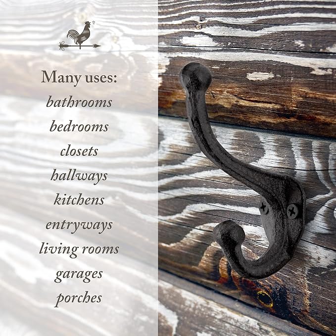 Rustic Cast Iron Coat Hooks Wall Mounted Farmhouse Decorative Wall Hooks
