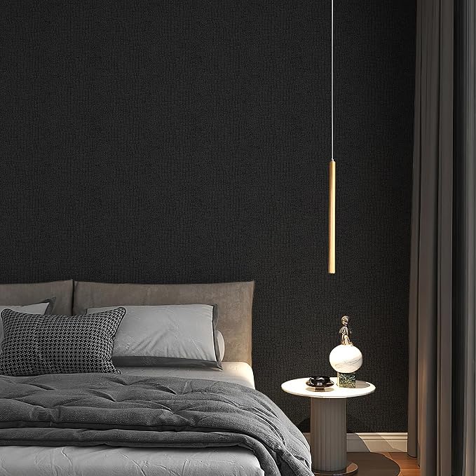 Fititem Black Peel and Stick Wallpaper 118inL 17.3inW Modern Black Crocodile