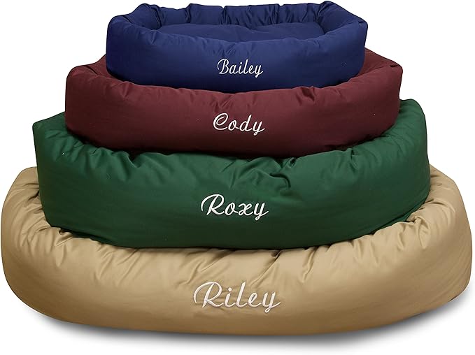 Majestic Pet Personalized 24 Inch Round Calming Dog Bed - Washable, Soft Donut Dog Bed with Spine Support, 24x19x7 Inch, Small - Red