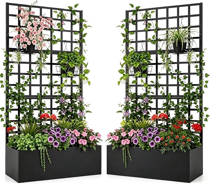 Metal Planter Box with Trellis, Planter Box Trellis with Privacy Screen and