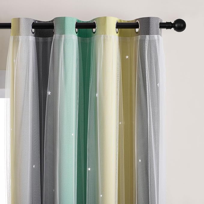 XiDi Curtains for Bedroom Decor, Rainbow GreenYellowGrey52/90/1