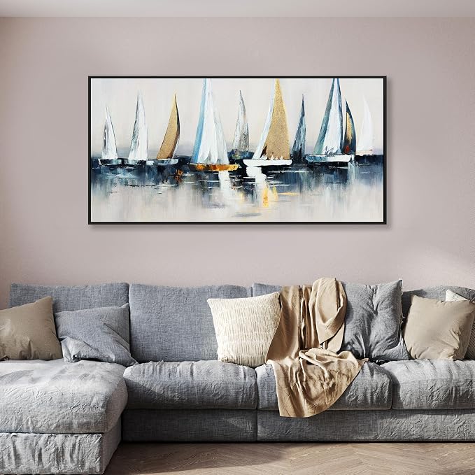 Abstract Wall Art Blue and White Sailboat Wall Paintings Framed Artwork