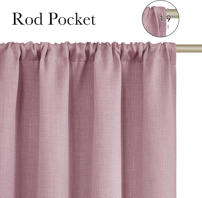 NICETOWN Pink Faux Linen Room Darkening Rod Pocket Curtains 63 inch Length
