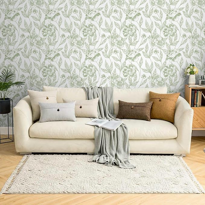 Timeet Peel and Stick Wallpaper Green Floral Wall Paper