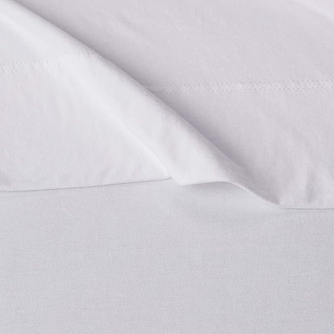 Amazon Basics 3 Piece Bed Sheet Set, 100% Cotton Jersey, Includes Super Soft, Flat and Fitted Sheets, Pillowcase, Twin, White, Solid