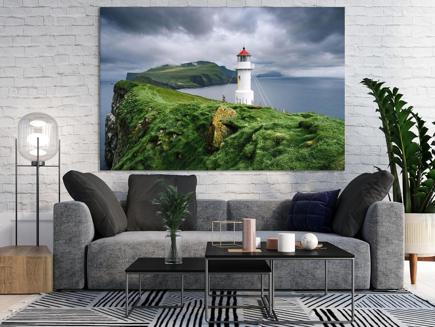 Nature Wall Art Prints - Ocean Forest Mountain Lake Canvas Landscapes - Small to Extra Large Living Room Bedroom Kitchen Bathroom Décor (Stormy Sky Lighthouse, 20L" x 30W")