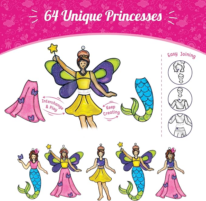 Imagimake Window Art - Princess, DIY Mess-Free 16 Pieces Suncatcher Kit | Stained Glass Painting Craft Activity for Kids, Birthday Gift for Girls Ages 5,6,7,8,9,10,12 Years Old
