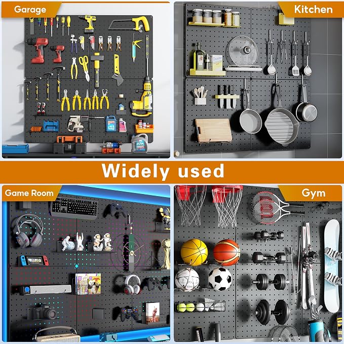 Peg Board, Total 32” x 32”, 4 Pack Black Peg Board Panels, 50lbs Load Capacity