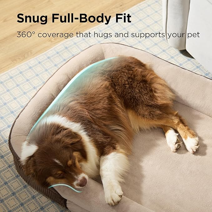 Bedsure XL Orthopedic Dog Beds Large Sized Dog - 360° Oval Bolster Large Dogs Bed for Senior Dogs with Waterproof Washable Cover, Extra Large Comfort Pet Sofa Couch with Ultra-Soft Fleece, Brown, 42"