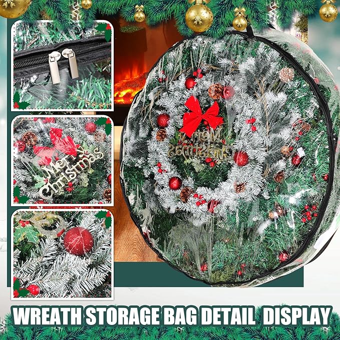 Shappy 10 Pcs 36 Inch Christmas Wreath Storage Container Clear Wreath Storage Bags PVC Waterproof Garland Bags with Clear Window Dual Zippers and Handles for Xmas Holiday Artificial Garland (Black)