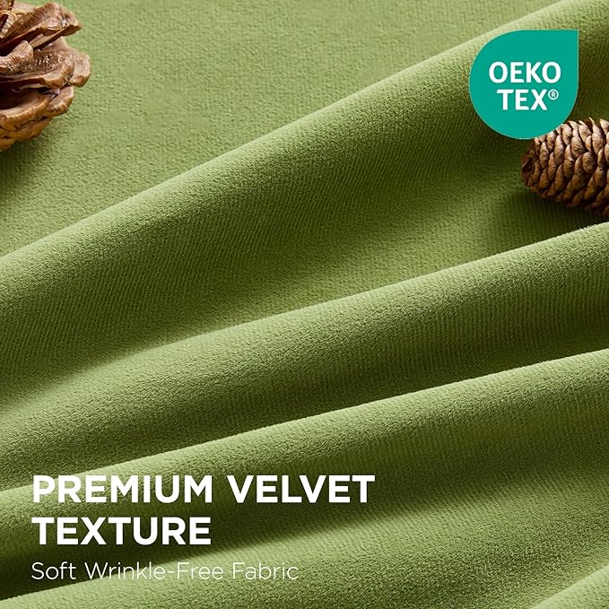 Joydeco Moss Green 100% Blackout Curtains 96 Inch 2 Panels, Luxury Thermal Green Velvet Curtains for Bedroom Living Room, Soundproof Blackout Window Drapes, Rod Pocket & Back Tab (52W x 96L)