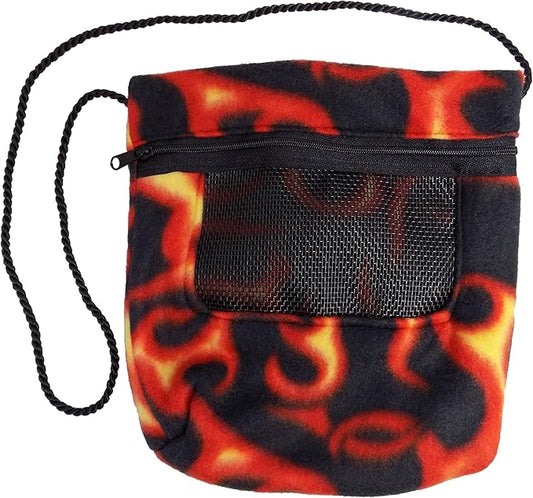 Bonding Carrier Pouch - Premium Bonding Pouch for Sugar Gliders & Other Small Pets - Durable Cozy Fleece Material, Mesh Screen, Rope, & Zipper, Pet Sleeping Bag, Hot Rod Flames