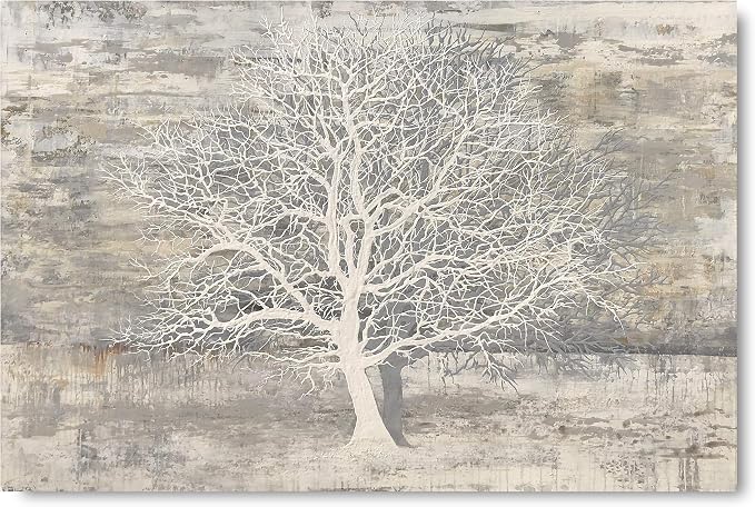 Yihui Arts Abstract Tree Canvas Wall Art: Large White Shadow Tree Picture