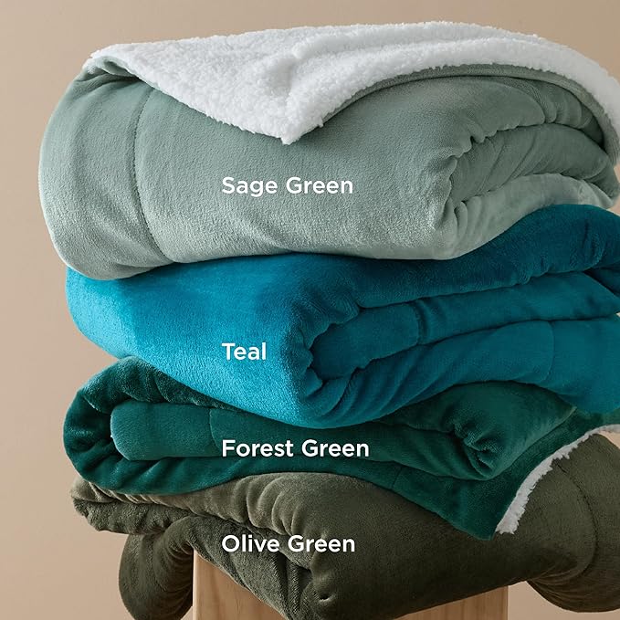 Bedsure Sherpa Fleece Throw Blanket for Couch - Thick and Warm, Soft Fuzzy Plush Throw Blanket for Winter, Olive Green, 50x60 Inches