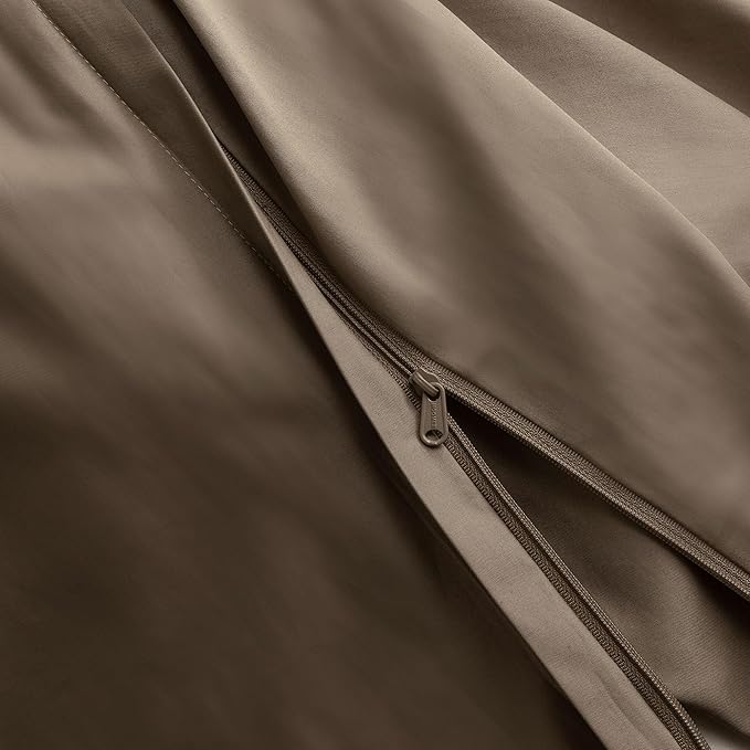MooMee Duvet Cover Set 100% Extra Long Staple Cotton 600 Thread Count Silky Sateen Smooth Luxury Soft Breathable Durable Hotel Quality Bedding, 3 Piecess (Mocha Brown, Oversized King 120"x98")