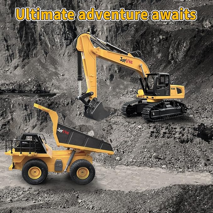 Joylike RC Excavator and Dump Truck Toy Set，2.4Ghz Metal Remote Control Construction Vehicle with Light&Sound, Best Christmas Toy for Boys 8+Year Old Kid | 2.4Ghz Metal Remote Control Construction Vehicle with Light&Sound, Best Toy for Boys 8+Year Old Kid