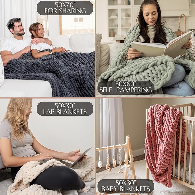 SAMIAH LUXE Sage Green Chunky Knit Blanket Throw 50x60, Chenille Chunky Knit Throw Blanket for Living Room Decor or Boho Decor, Thick Yarn Knitted Blankets for Couch or Bed, Knitted Crochet Blankets