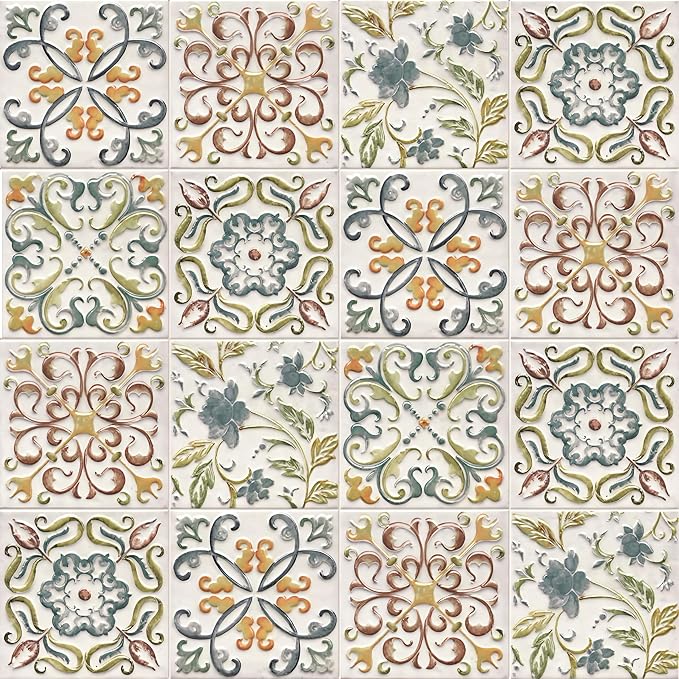 Wudnaye Bohemian Wallpaper Peel and Stick Faux Tile Contact Paper 17”×118” Tile