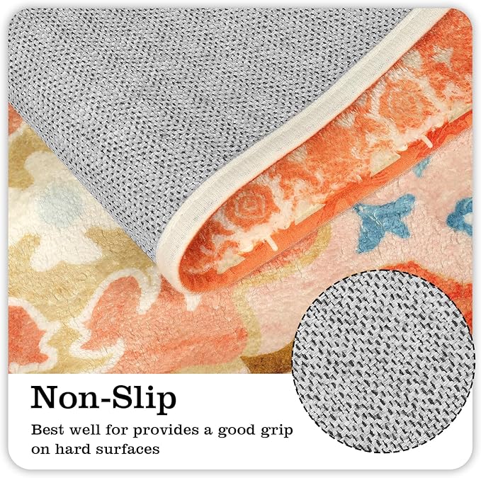 Uphome Boho Bathroom Runner Rug Orange Non-Slip Soft Bedroom Rug Machine Washable Oriental Hallway Rug Tribal Aesthetic Floral Home Decor Floor Mats for Kitchen Kids Room Entryway, 24x59 inch