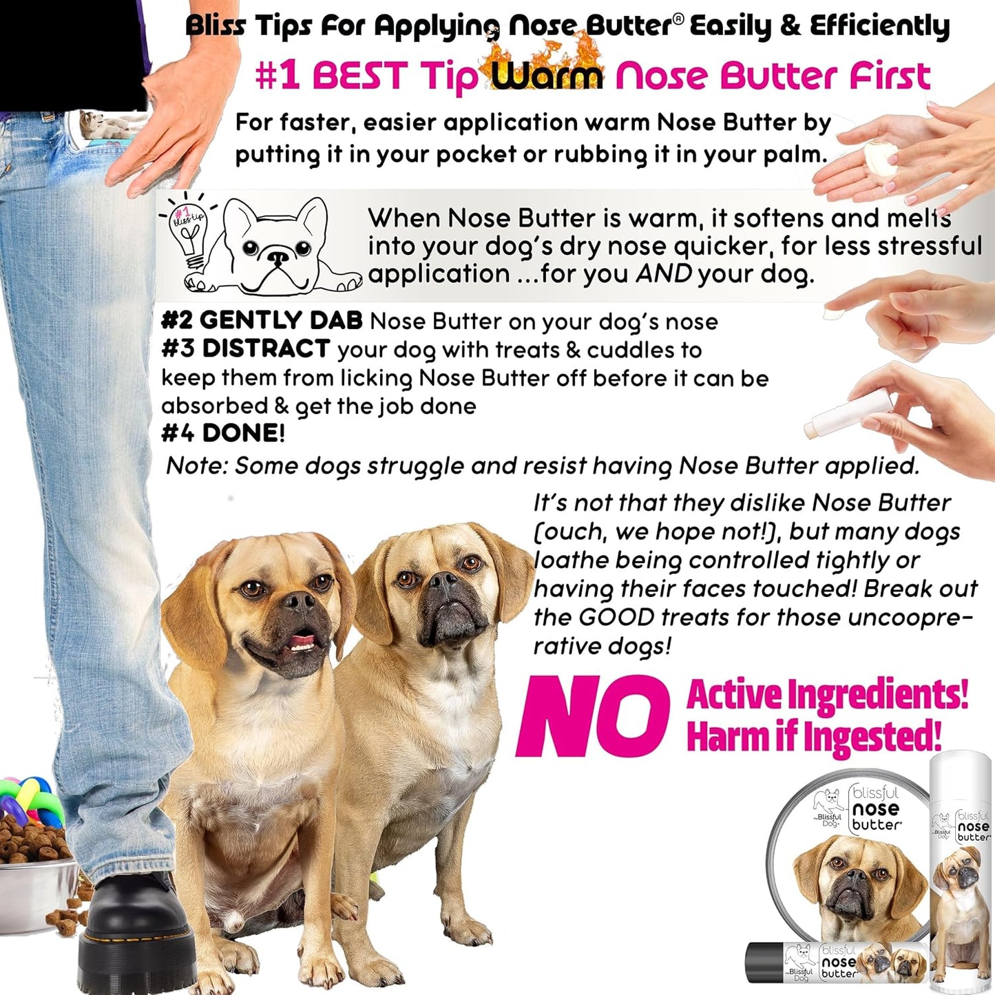 The Blissful Dog Puggle Nose Butter for Dry, Cracked Skin, Lick-Safe Dog Nose Balm with Moisturizing Shea Butter, Almond, Olive, and Essential Oils, Pet Supplies, Uncented, 1 oz.