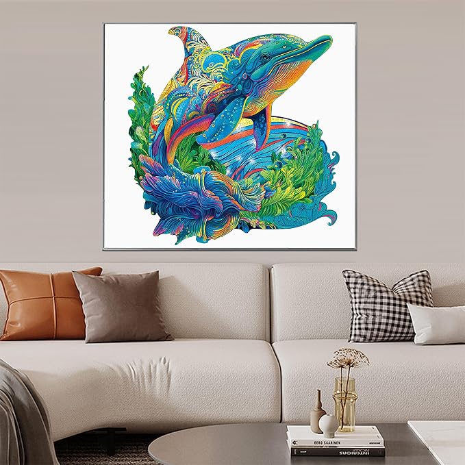 Mys Aurora Wooden Puzzles, Dolphin Jigsaw Puzzles 200 Pieces | Unique Shaped Wooden Puzzles for Adults and Kids, Family Game 11.4x11 Inch