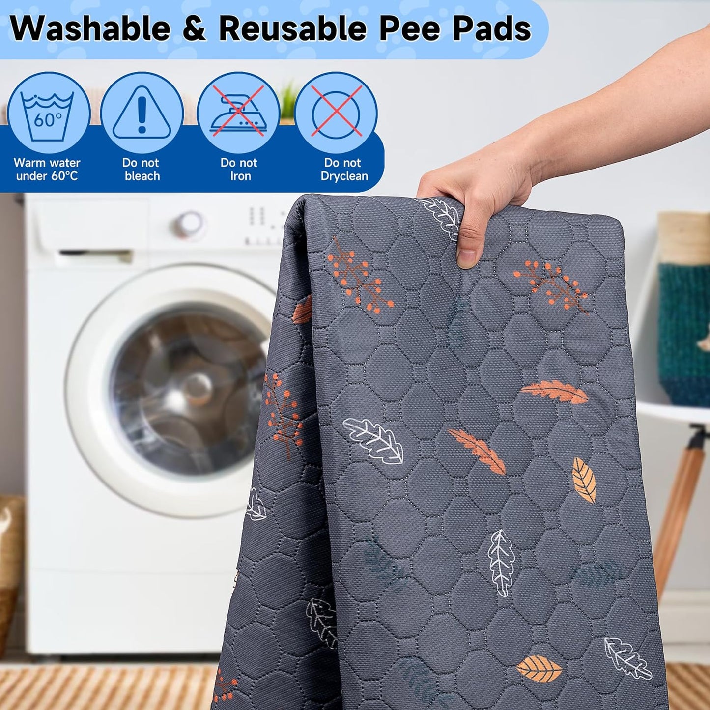 Sunheir Washable Pee Pads for Dogs Extra Large 48" x 60" 2-Pack, Reusable Puppy Pads Pet Training Pads for Dog Playpen Indoor, Waterproof Dog Pee Pads for Puppy Playpen, Whelping Pad - Deep Grey