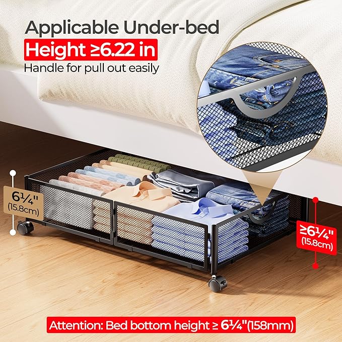 Metal Rolling Under Bed Storage, 2 Pack – Black
