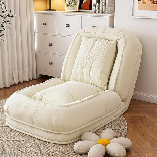 Adjustable 5-Position Human Dog Bed for People, Big Comfy Plush Floor Gaming Lazy Sofa Chair with Pillows & Back Support, Foldable Lounge Loveseat Couch for Living Room Bedroom (Off White)