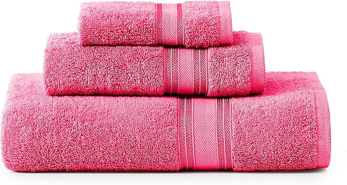 LANE LINEN Luxury Bath Towels Set - 3 Piece Set, 100% Cotton, Quick Dry, Super Soft - 1 Bath, 1 Hand, 1 Wash Cloth - Fuchsia