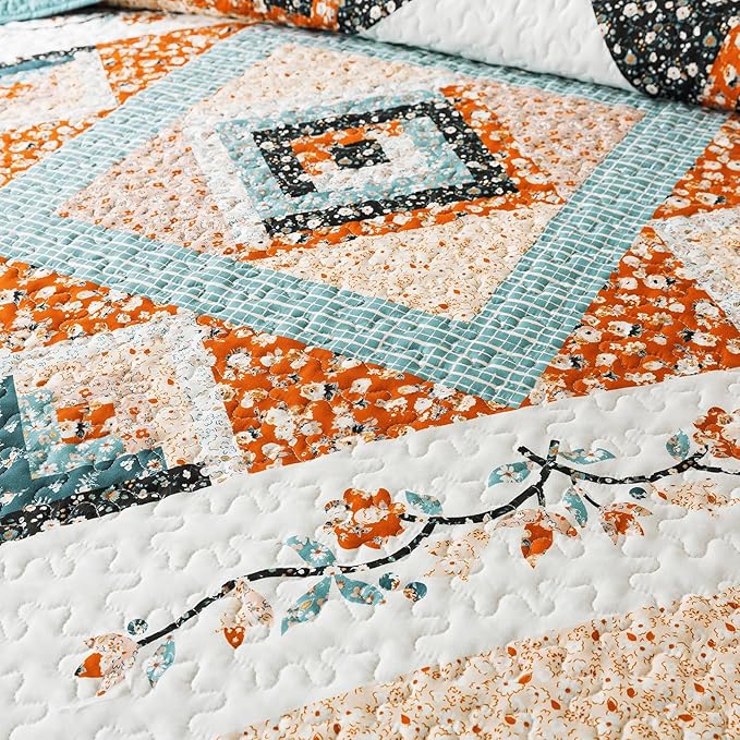 BEDIFANY Cotton Quilts Queen Size Sets - Lightweight Bedspreads Queen Size - Lightweight Garden Style Queen Quilt Bedding Sets for Bed Decorations for All Seasons, 3 Pieces
