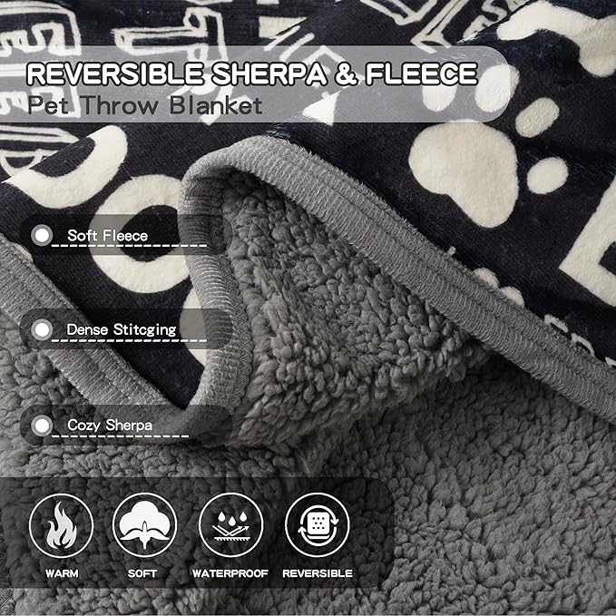 Waterproof Dog Blankets Pet Blanket, 30"x40" Cat Blanket for Indoor Cats, Soft Fluffy Sofa Car Bed Protector, Reversible Sherpa Fleece Puppy Blanket for Small Medium Dogs(Letters)