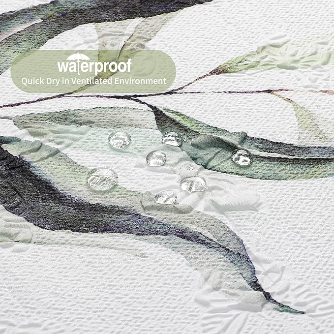 QIYI Watercolor Eucalyptus Shower Curtain, 3D Embossed Butterflies Floral Bathroom Curtain, Minimalist White Farmhouse Bath Curtain, Waterproof Fabric Green Leaves Shower Curtain Set with Hooks, 72x72