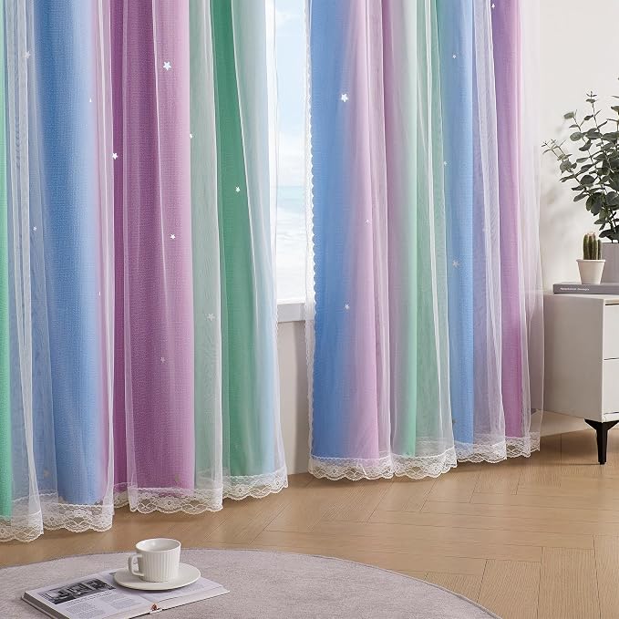XiDi Curtains for Bedroom Decor, Rainbow Green PurpleBlue52/96/1
