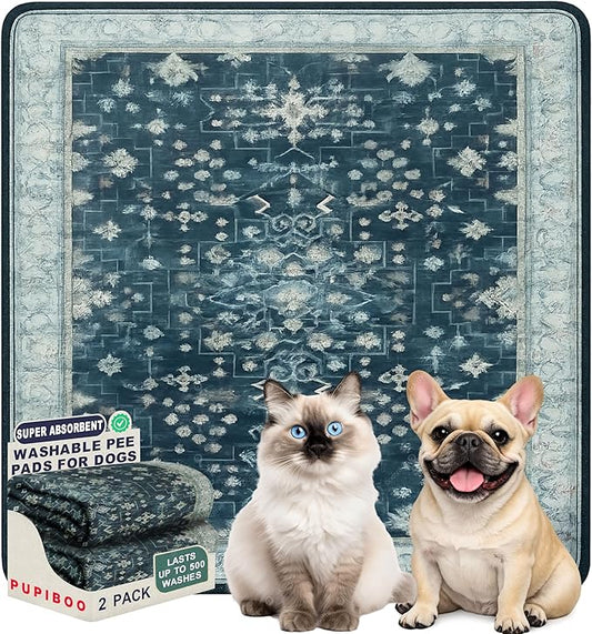 PUPIBOO Washable Pee Pads for Cats & Dogs - Super Absorbent Reusable Cat Litter Mat & Puppy Training Pad - 100% Waterproof, Leak-Proof & Non-Slip Whelping Pads for Pet Housebreaking